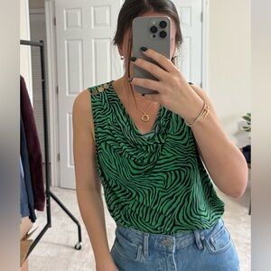 Michael Kors cowl neck top with gold buttons #greenblouse #vintagelook #retro